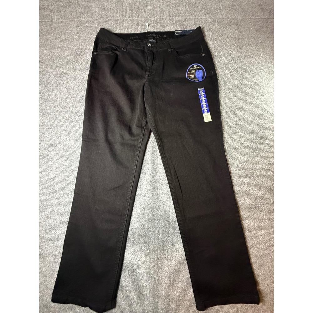 Faded Glory Womens Straight Leg Jeans Black Tummy Control Petite 18P‎ New